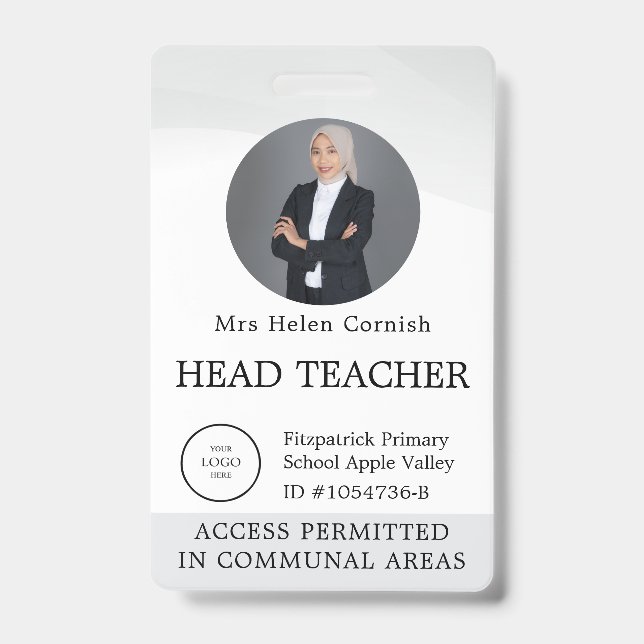 Badge Carte d'identité de professeur Nom École Modèle Ph (Avant)