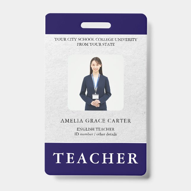 Badge Carte d'identité de professeur Nom École Modèle Ph (Avant)