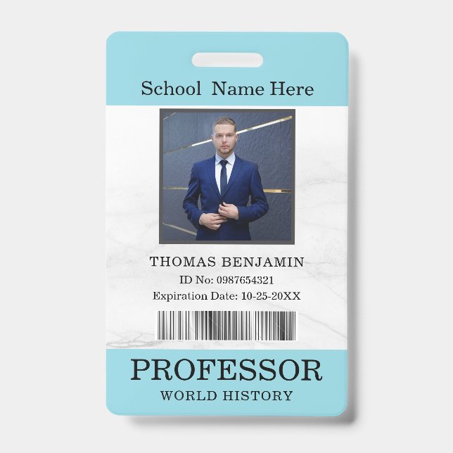 Badge Carte d'identité de professeur Nom École Modèle Ph (Avant)