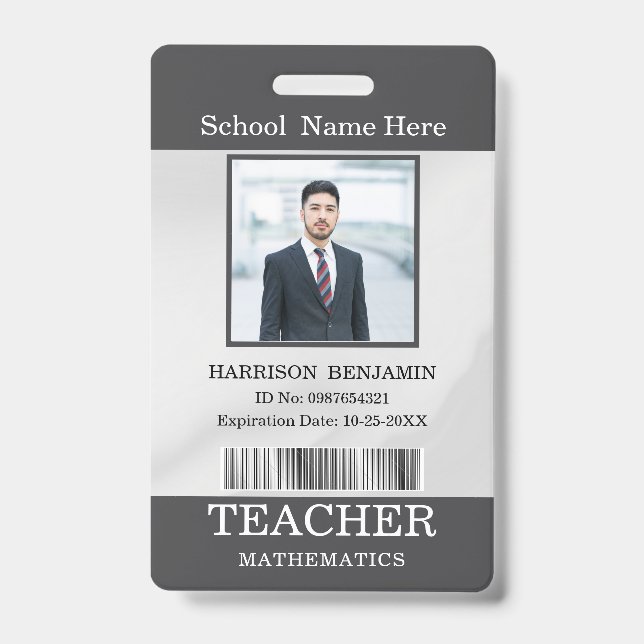 Badge Carte d'identité de professeur Nom École Modèle Ph (Avant)