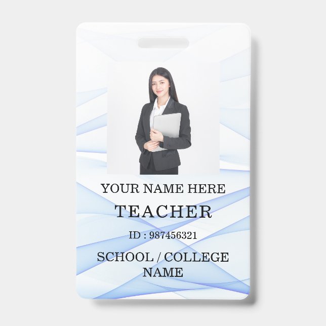 Badge Carte d'identité de professeur Nom École Modèle Ph (Avant)
