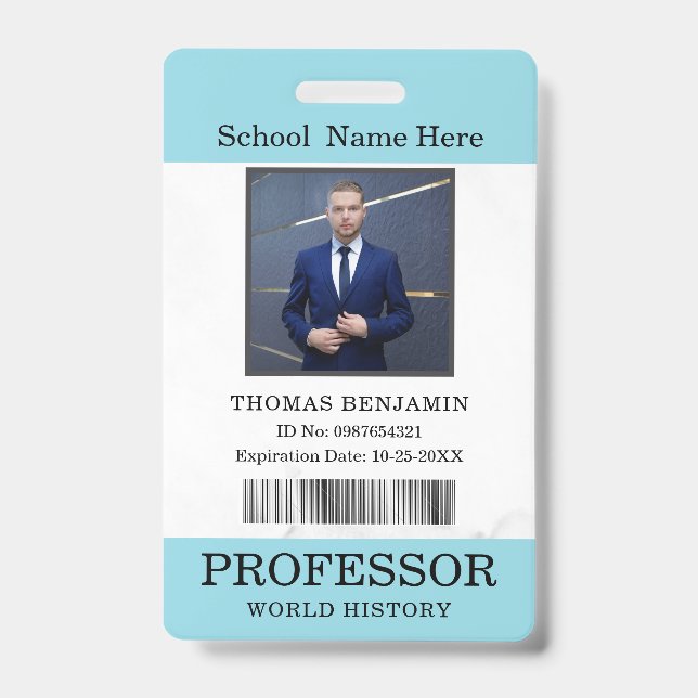 Badge Carte d'identité de professeur Nom École Modèle Ph (Avant)