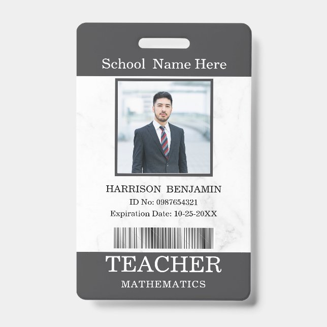 Badge Carte d'identité de professeur Nom École Modèle Ph (Avant)
