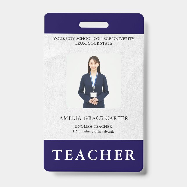 Badge Carte d'identité de professeur Nom École Modèle Ph (Avant)