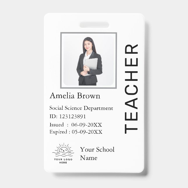 Badge Carte d'identité de professeur Nom École Modèle Ph (Avant)
