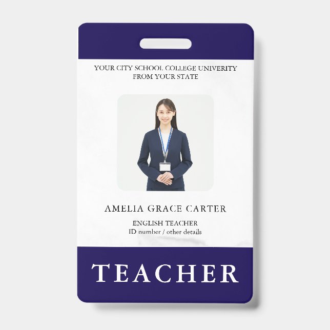 Badge Carte d'identité de professeur Nom École Modèle Ph (Avant)