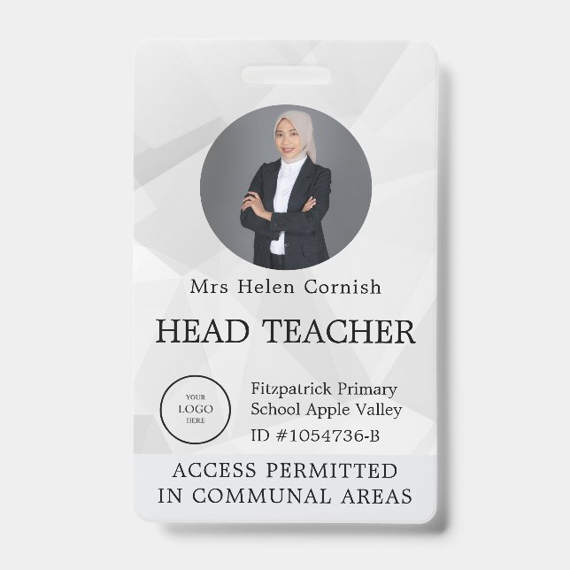 Badge Carte d'identité de professeur Nom École Modèle Ph (Avant)