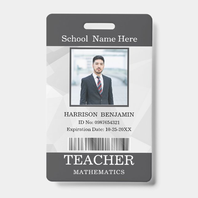 Badge Carte d'identité de professeur Nom École Modèle Ph (Avant)