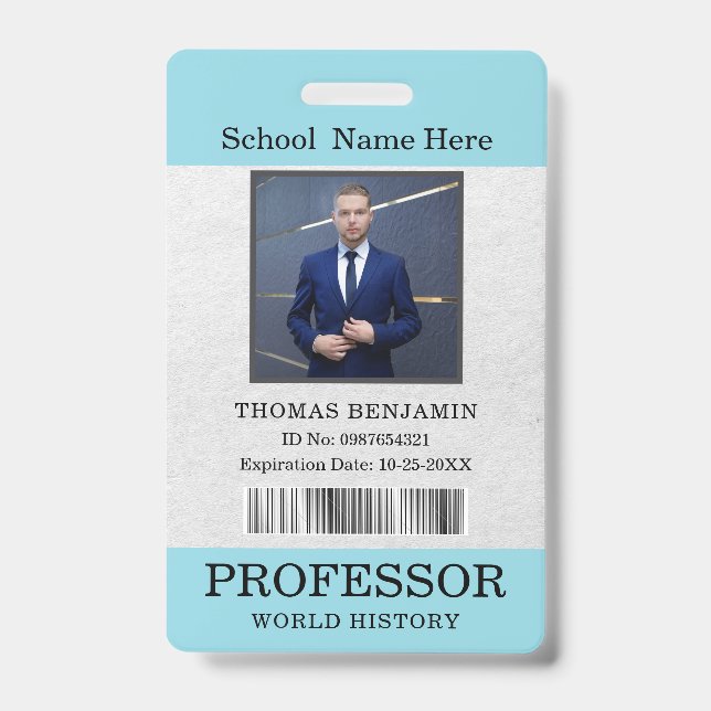 Badge Carte d'identité de professeur Nom École Modèle Ph (Avant)