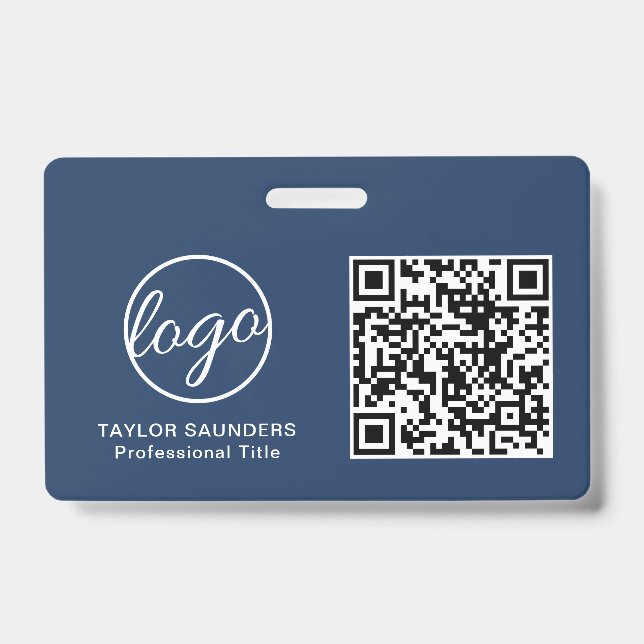 Badge Carte d'identité d'employé avec code QR bleu marin (Avant)