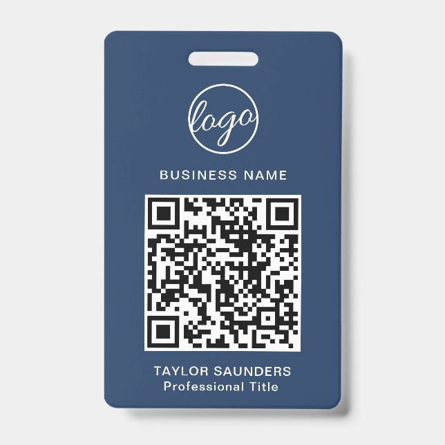 Badge Carte d'identité d'employé avec code QR bleu marin (Avant)