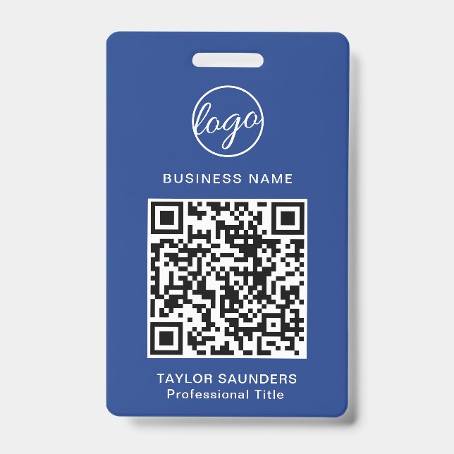 Badge Carte d'identité d'employé avec code QR bleu simpl (Avant)