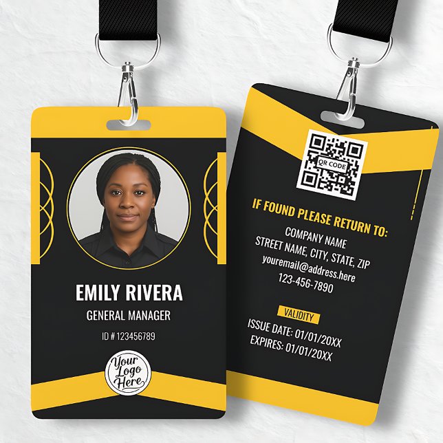 Badge Carte d'identité d'employé avec graphisme personna (Custom Yellow Black Graphic Design Employee ID Badge)