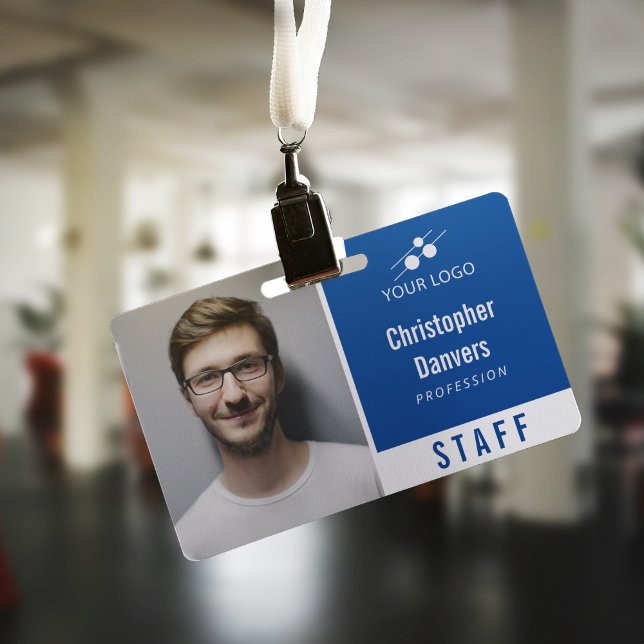 Badge Carte d'identité d'employé Bleu Blanc Propre Ajout (Créateur téléchargé)