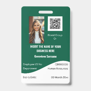 Badge Carte d'identité d'employé CUSTOM moderne vert bla