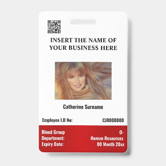 Badge Carte d'identité d'employé DIY blanche rouge verti (Avant)