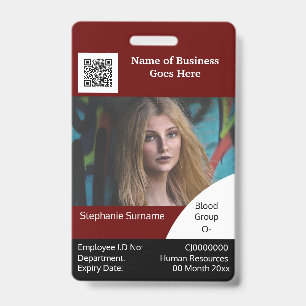 Badge Carte d'identité d'employé DIY bordeaux noir blanc