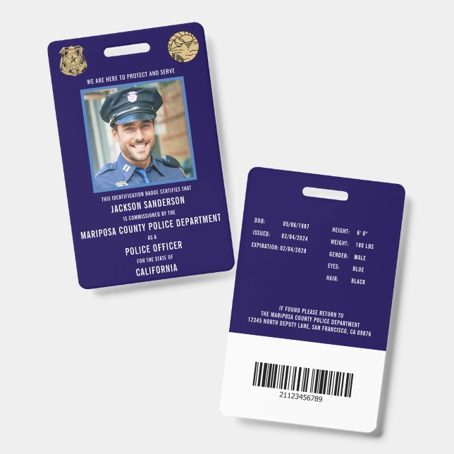 Badge Carte d'identité d'employé du service de police (Avant & arrière)