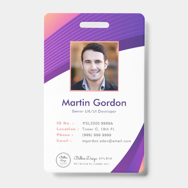 Badge Carte d'identité d'employé moderne violet personna (Avant)