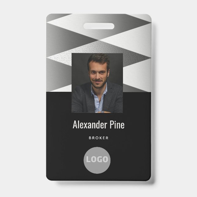 Badge Carte d'identité d'employé Noir Blanc Logo Nom Pho (Avant)