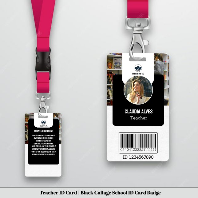 Badge Carte d'identité d'enseignant | Carte d'identité s (Teacher ID Card | Black Collage School ID Card Badge)