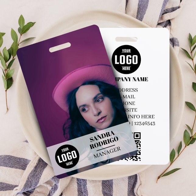 Badge Carte d'identité d'entreprise moderne avec photo e (Modern Company ID Card with Photo & QR Code)