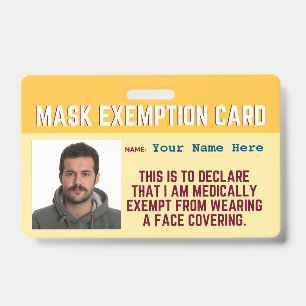 Badge Carte d'identité d'exemption de masque faciale