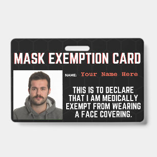 Badge Carte d'identité d'exemption de masque faciale