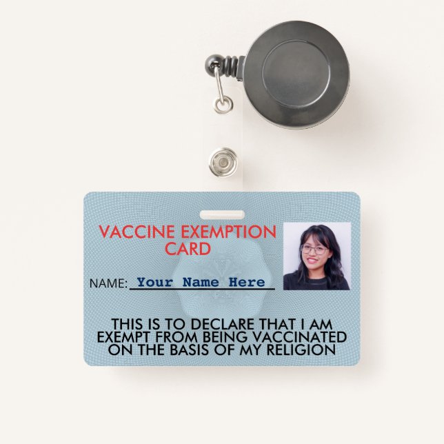 Badge Carte d'identité d'exemption de vaccin religieux B (Front with Retractable)