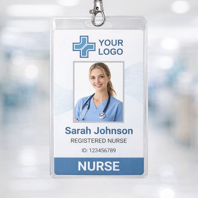 Badge Carte d'identité d'infirmière avec code QR "Vague  (Professional Nurse ID Badge Template – Clean and modern medical staff ID card )
