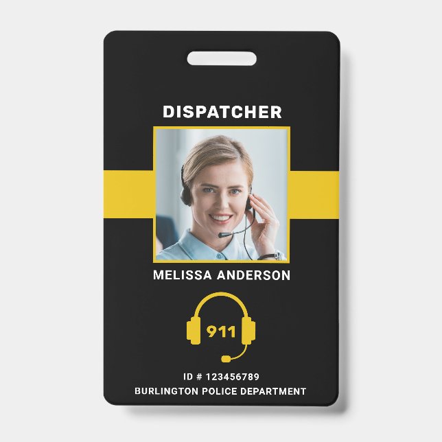 Badge Carte d'identité Dispatcher 911 Thin Gold Line Cus (Avant)