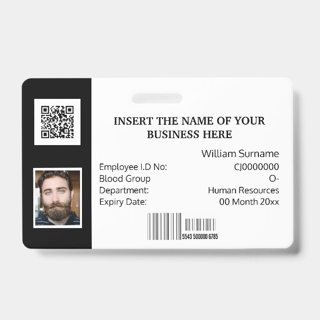 Badge Carte d'identité DIY classique photo logo noir bla (Avant)