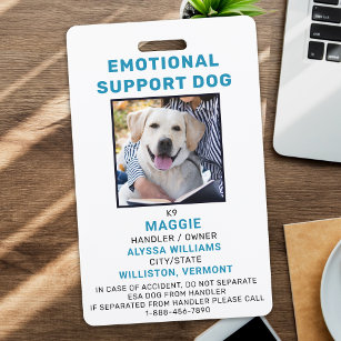 Badge Carte d'identité du chien de soutien émotionnel ph