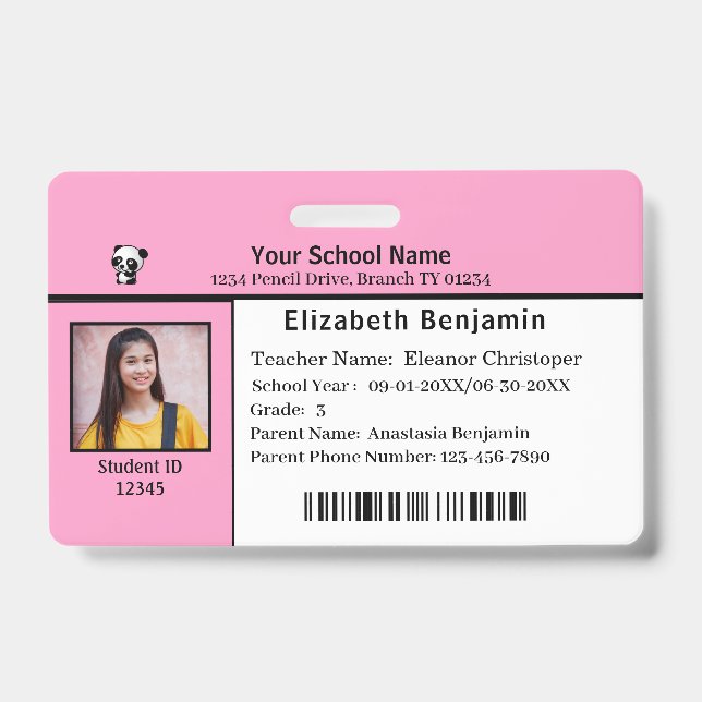 Badge Carte d'identité École pour enfants d'élèves (Avant)