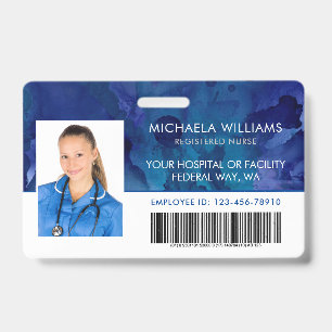 Badge Carte d'identité employé à l'encre bleue RN hôpita