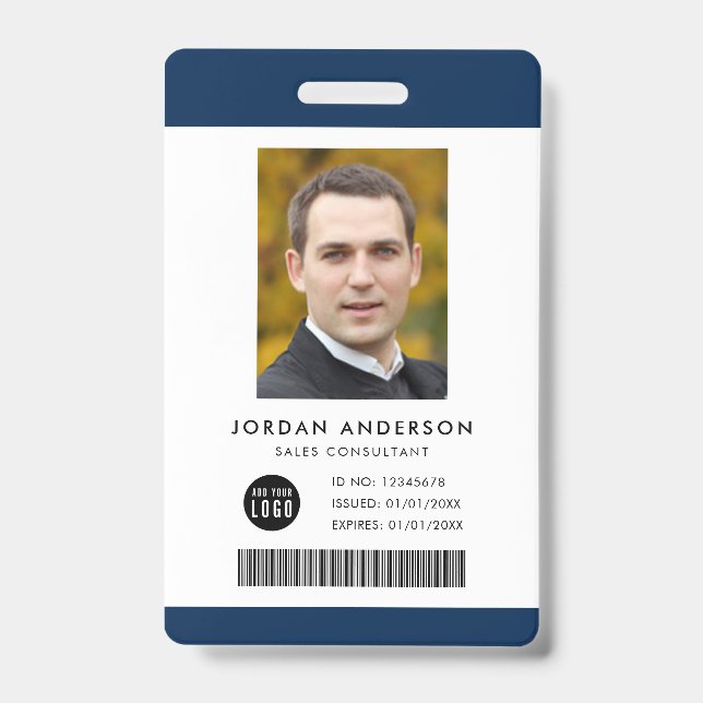 Badge Carte d'identité employé avec code-barres, logo et (Avant)
