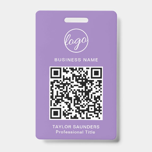 Badge Carte d'identité employé Code QR Lilac simple (Avant)