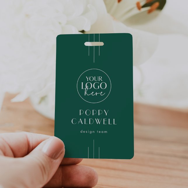 Badge Carte d'identité employé Code QR Logo EVERLY Émera (EVERLY Emerald Green Logo QR Code Employee ID Card Badge)