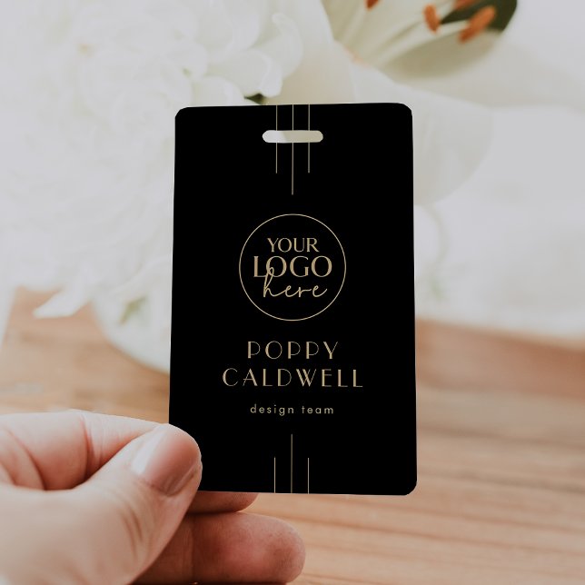 Badge Carte d'identité employé Code QR Logo Or Noir EVER (EVERLY Black Gold Logo QR Code Employee ID Card Badge)