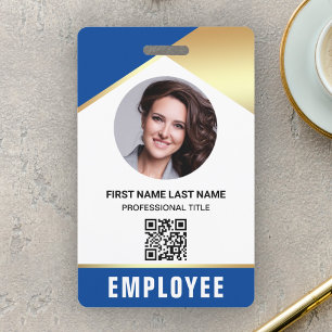 Badge Carte d'identité employé Code QR Photo Nom Or Bleu