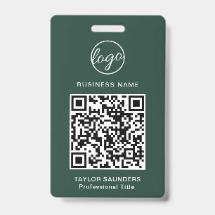 Badge Carte d'identité employé Code QR Vert Forêt Simple