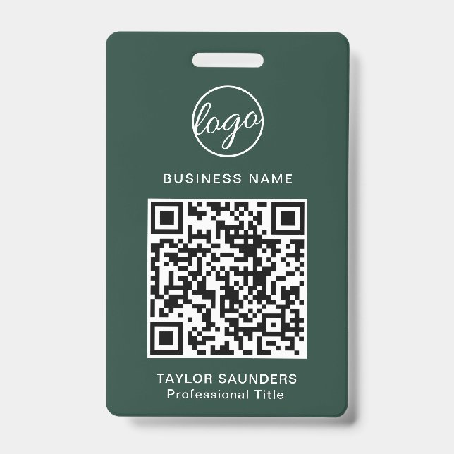 Badge Carte d'identité employé Code QR Vert Forêt Simple (Avant)