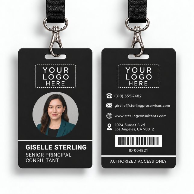 Badge Carte d'identité employé noir avec code-barres pho (Créateur téléchargé)