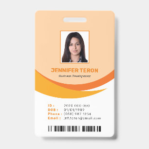 Badge Carte d'identité employé orange moderne personnali