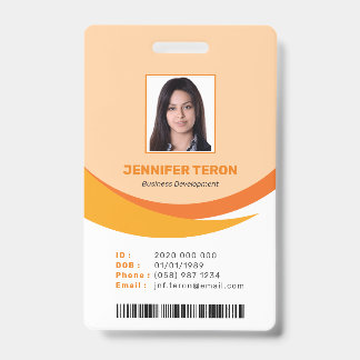 Badge Carte d'identité employé orange moderne personnali