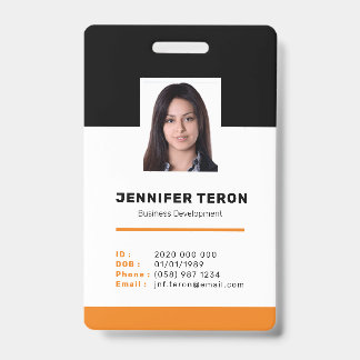 Badge Carte d'identité employé orange moderne personnali