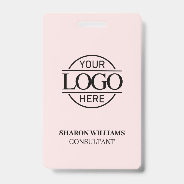 Badge Carte d'identité employé rose blush avec logo d'en (Avant)