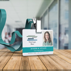 Badge Carte d'identité employé sarcelle avec logo et pho
