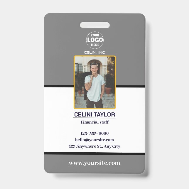 Badge Carte d'identité gris moderne avec photo et logo (Avant)