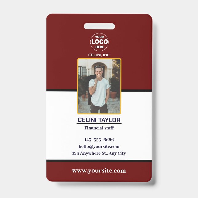 Badge Carte d'identité Marron Moderne avec Photo & Logo (Avant)